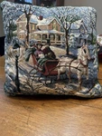 Throw Pillow Victorian Sleigh Family Winter Scene Christmas. Fixed Price $10.00.