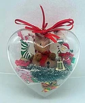 Vintage Diaroma Plastic Heart Santa Reindeer Presents Stocking Ornament CL17. Fixed Price $9.95.