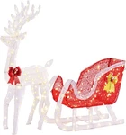 Sweetcrispy Lighted Christmas Reindeer & Sleigh Set 4' White Red. Fixed Price $104.00.