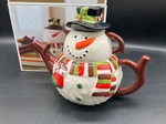 Pier 1 Imports Snowman Ceramic Christmas W/ Lid & Cup. Fixed Price $15.45.