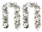 Glitzhome 2PK 6FT Pre-lit Flocked Pine Garland White Poinsettia Warm Led Timer. Fixed Price $99.99.