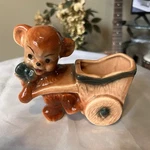 Vintage Ceramic Pottery Bear Wheelbarrow Planter Trinket Holder Excellent Cond. Fixed Price $18.00.