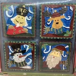 Sommelier Christmas Under Glass Coasters 4 Piece Set W/ X-mas Characters -new. Fixed Price $14.84.