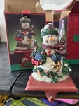 Vtg Christmas Fantasy Ltd 3/4" Snowman Stocking Holder Hanger Cast Iron Base. Fixed Price $16.00.