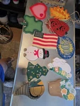 11 Vintage Seasonal Holiday Plaques Wooden With Hanging Holes For Wreaths/doors. Fixed Price $22.00.