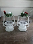 (2) Christmas House Old Fashioned White Laterns Ornament 4.5"-NEW. Fixed Price $29.88.