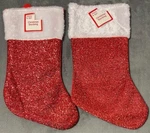 2 Red Sparkle Christmas Stockings Holiday Style 14" Length Xmas Sparkly. Fixed Price $14.95.