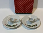 Vtg Macys Christmas Holly Berry Candle Holders J4715A Made In Japan 1984. Fixed Price $19.99.