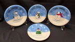 St. Nicholas Square Button Up 8" Salad Plate Set 4PC Snowman Family Blue Sonoma. Fixed Price $34.95.