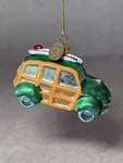 Aloha Christmas Ornament Hand-painted Glass Woody Wagon Car With Surfboard. Fixed Price $8.00.
