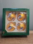 Vtg 4 Gold Christmas Krebs Glass Snowman Ornaments Original Box. Fixed Price $8.75.