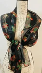 Gorgeous Christmas Scarf Black Red Semi Sheer Stripes Bells Snowmen 13" X 59". Fixed Price $8.99.
