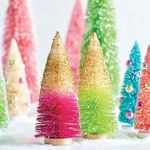 Raz Imports Christmas/easter Glittered Bottle Brush Tree Set 2 Pink/green/gold. Fixed Price $36.99.