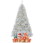 7.5' Hinged Unlit Artificial Silver Tinsel Christmas Tree Holiday W/metal Stand. Fixed Price $74.99.