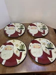Set Of 4 Teresa Kogut Folk Art Santa Plates 8.5 By Park Designs Snow Friends. Fixed Price $48.00.