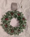 Raz Imports Sparkling Green, Silver & Red Glitter Holly Wreath Ornament 5.5 ". Fixed Price $19.99.