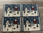 Vintage 4 Tapestry Decorative Placemats Holiday Winter Christmas Snowman 18 X 13. Fixed Price $19.99.