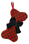 Plaid Dog Bone Christmas Stocking 14" Pet Black Velvet Bow New. Fixed Price $12.00.