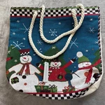 Christmas Snowmen Theme Burlap Tote Zipper Lined Large Gift Bag Renshun New. Fixed Price $14.99.