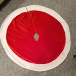 Christmas Tree Skirt Dyno 48" Plush Red W/ White Trim Faux Fur. Fixed Price $7.00.