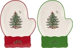 Spode 7" Christmas Tree Mitten Dishes Set 2-PIECE Red & Green Serving Platters. Fixed Price $30.00.