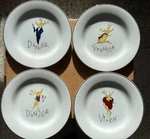 Vtg 4- Pottery Barn Reindeer Cocktail Dessert Salad Plates Dasher Dancer Prancer. Fixed Price $49.99.