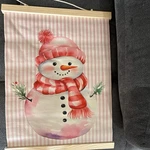 Christmas Wall Decor Plaque Set Snowman & Tree Farm Fabric Wood Traditional. Fixed Price $20.00.