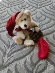 Beige Plush Teddy Bear Christmas Santa Hat Scarf Bow "ho! Ho!" Ribbon. Fixed Price $13.00.
