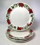 Gibson Christmas Poinsettia Dinner Plates Of 4 Gold Trim Holly Berry 9 5/8. Fixed Price $19.99.
