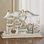 Silver Gold Peace Angel Christmas Table Sculpture. Fixed Price $54.99.