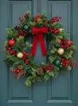Handmade Christmas Wreath With Red Berries, Pinecones, Shatterproof Ornaments. Fixed Price $67.50.