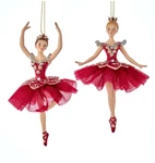Kurt Adler Set Of 2 Regal Red Ballerinas W/clear Gemstones Xmas Ornaments E0735. Fixed Price $35.88.