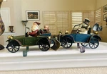 Christmas Express Vtg Metal Santa Car & Snowman Snowplow Stocking Holders. Fixed Price $120.00.