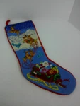 Needlepoint Christmas Holiday Stocking Reindeer Sleigh Santa 20" Red Velvet Back. Fixed Price $26.99.