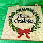 Merry Christmas Wreath Sign 10.5" Sq Galvanized Steel Rope Hanger New Free Ship. Fixed Price $24.00.