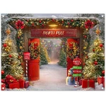 8X6FT Fabric Christmas Backdrop Winter Forest Wooden Barn Door North Pole Sno.... Fixed Price $37.93.