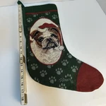 Bulldog Santa Hat Christmas Stocking Tapestry Holiday Linda Pickens Artist. Fixed Price $13.59.