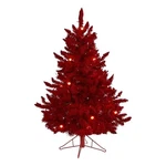 Nearly Natural 4FT Red Flocked Fraser Fir Christmas Tree With 100 Lights. Fixed Price $182.99.