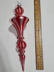 Red Silver Striped Glass Finial Christmas Ornament Hand Blown 11. Fixed Price $20.40.