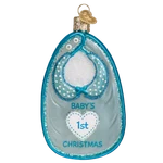 Old World Christmas Blue Baby Bib (32385) Glass Ornament W/ Owc Box. Fixed Price $13.99.