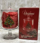 Vtg 1985 Christmas Tree Clear Glass Footed Candy Bonbon Jar By Carlton Usa Boxed. Fixed Price $12.58.