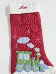 Pottery Barn Kids Mom Quilted Christmas Stocking Train Monogram Gingham 2006. Fixed Price $19.99.