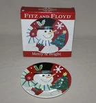 Fitz And Floyd Merry & Bright Snowman Round Christmas Canape Plate In Box 29-100. Fixed Price $12.95.