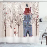 Ambesonne Christmas Shower Curtain, Snowy Courtyard Tree And Snowman Front.... Fixed Price $31.38.