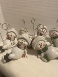 Transpac Set Of 6 Nwt Christmas Smiling Snowmen Resin Place Holder Figurines. Fixed Price $18.00.