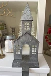 Pottery Barn Galvanized Metal Chapel Village Stocking Holder Christmas Lit. Fixed Price $35.98.
