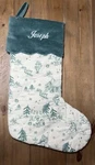 Pottery Barn Kids Chris Loves Julia Stocking Toile Green Cuff Mono Joseph. Fixed Price $39.00.