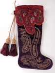 Jay Strongwater Christmas Stocking Purple Paisley Bejeweled Embroidered. Fixed Price $574.00.