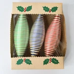 Midcentury Satin Sheen Plastic Teardrop Stripe Ornaments Nos Box Pyramid Mills. Fixed Price $32.00.
