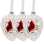 Cardinal Christmas Ornaments Set Of 3 Glass Pinecone Shape. Fixed Price $26.73.